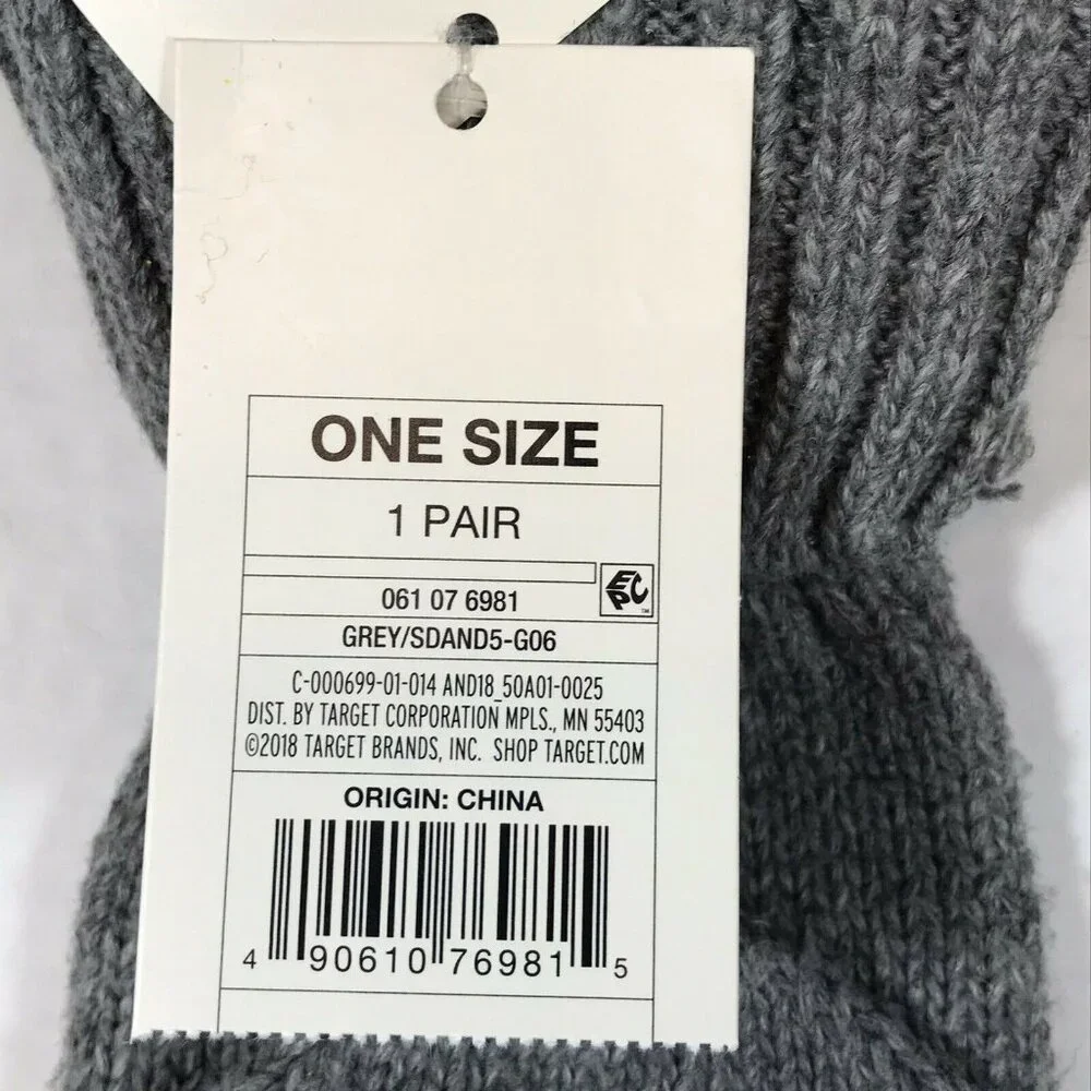 A New Day Womens One Size Mittens Convertible Fingerless Knit Grey New With Tags